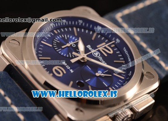 Bell Ross BR03-94 Valjoux 7750 Chrono Auto 316L Steel Case With Blue Dial Calfskin Strap - Click Image to Close